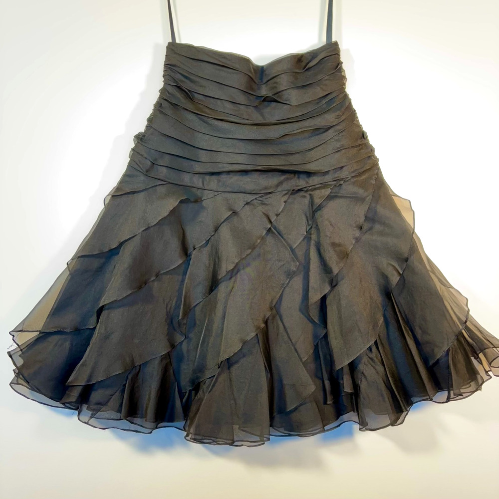 Vintage Tadashi Shoji Black Silk Strapless Cocktail Dress Chiffon Size 8 USA